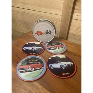 Chevrolet Corvette Bel Air Coasters Set of 4 In Tin Case Classic Car Collectible
